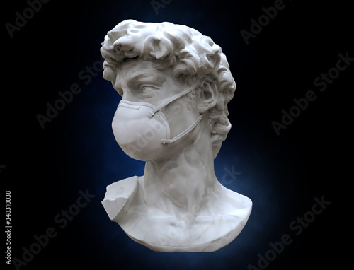 3D rendering David wearing face mask illustration on black BG