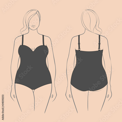 plus size beauty and sportive girl on beige background