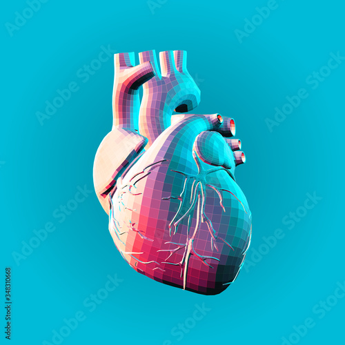 3D human heart vector illustration isolated on blue BG
