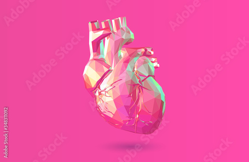 Polygonal organ heart illustration isolated on pink BG