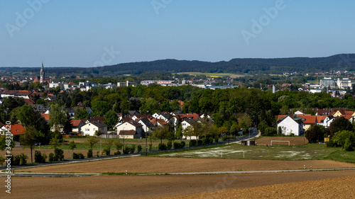 Neumarkt in der Oberpfalz, Bavaria / Germany - May 06, 2020. View on the city of Neumarkt in der Oberpfalz from the surrounding hill.