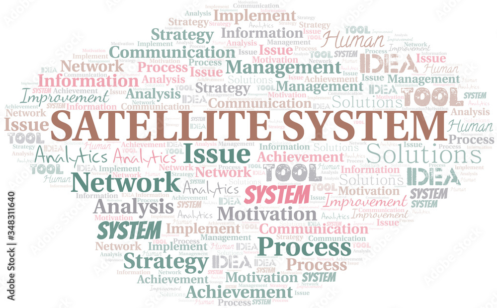 Satellite System typography vector word cloud.