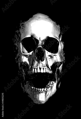 Engraving of human skull screaming illustration on dark background