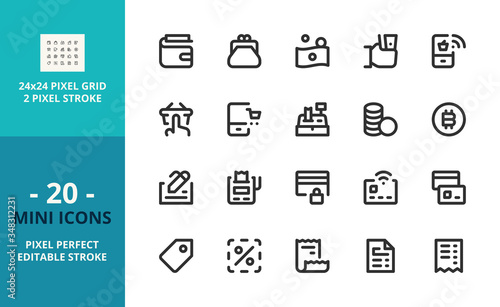 Mini line icons about shopping payment methods. Pixel perfect and editable stroke