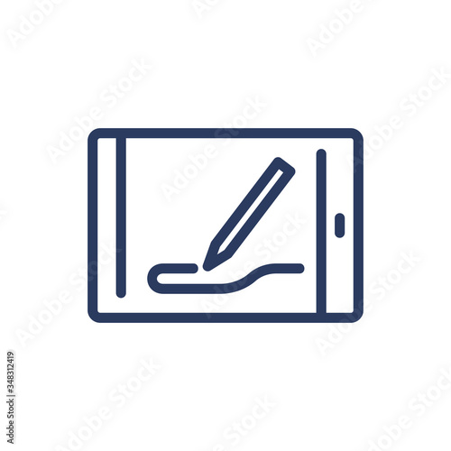 Drawing on tablet thin line icon