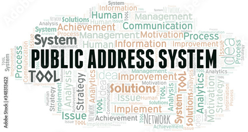 Public Address System typography vector word cloud.