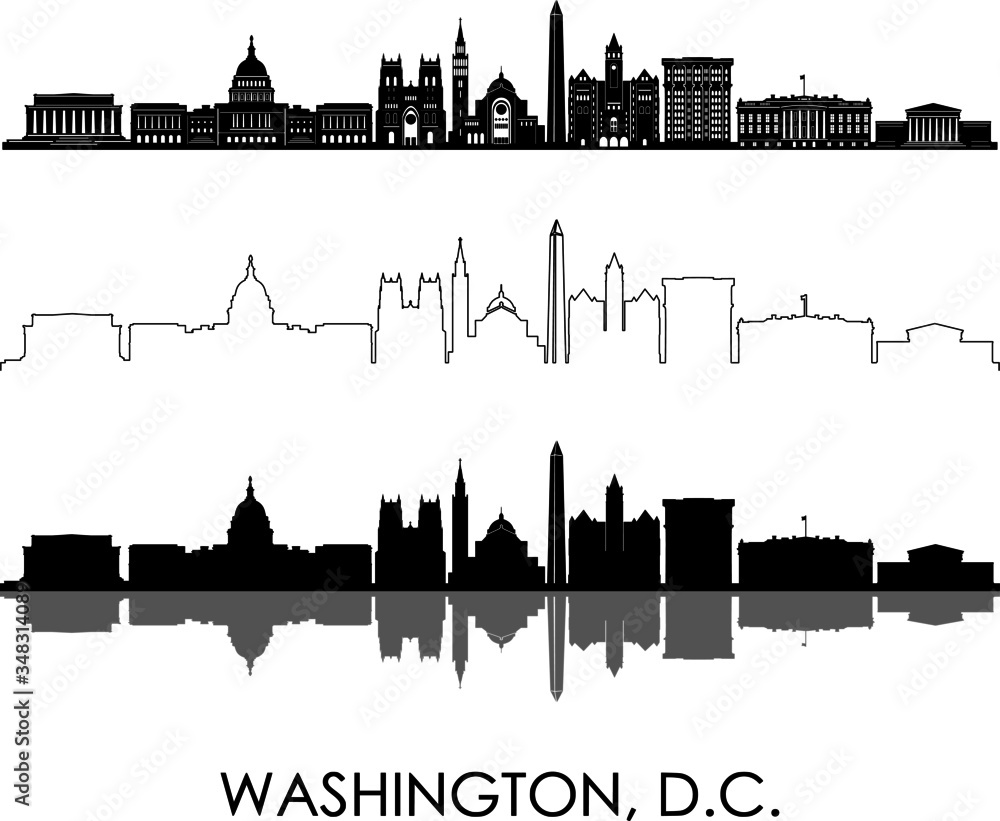 WASHINGTON D.C. Columbia City Skyline Silhouette Cityscape Vector