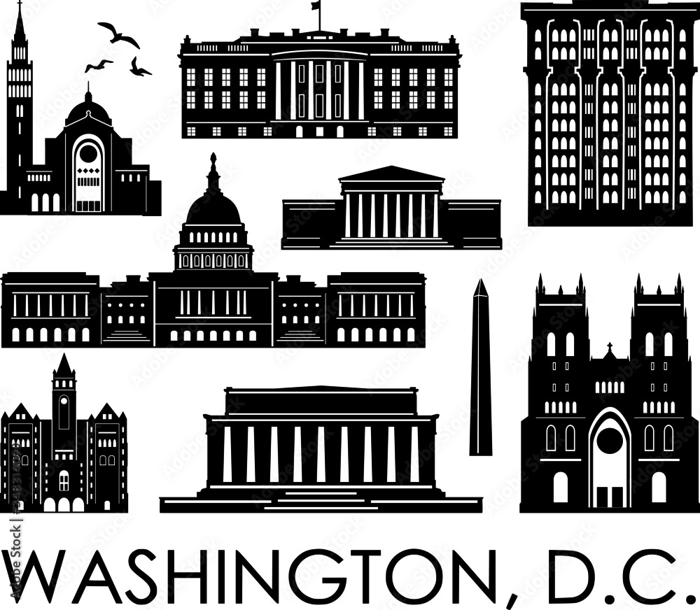 WASHINGTON D.C. Columbia City Skyline Silhouette Cityscape Vector