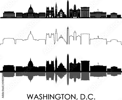 Obraz na płótnie WASHINGTON D.C. Columbia City Skyline Silhouette Cityscape Vector w salonie