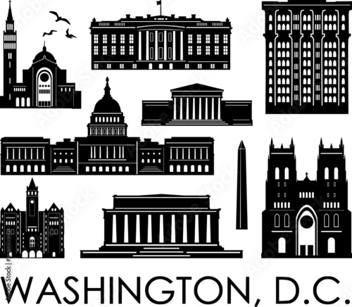 Obraz na płótnie WASHINGTON D.C. Columbia City Skyline Silhouette Cityscape Vector w salonie