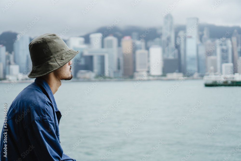 people sitting alone at the view of Hong Kong
