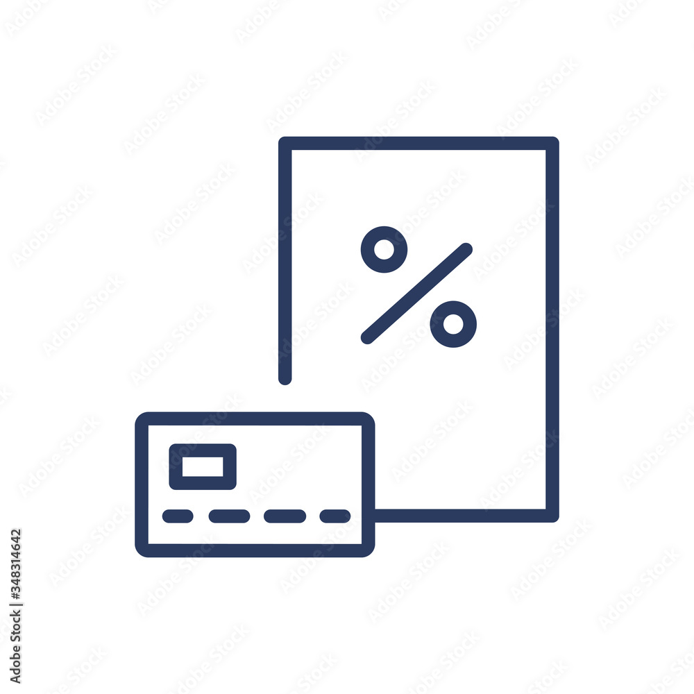 Document, card and percent sign thin line icon Document, card and percent sign thin line icon