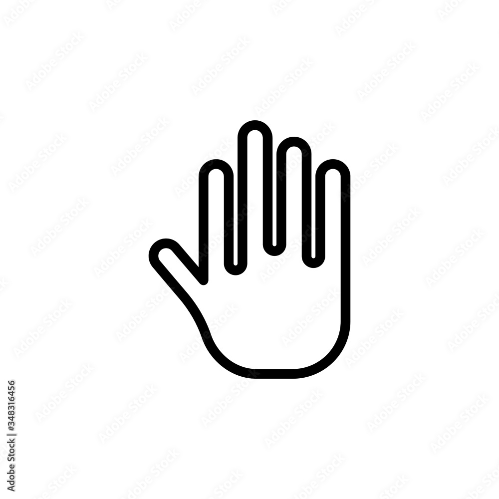 Hand stop sign icon in line art style on white background, sign for mobile concept and web design, Human hand simple line vector icon Hand stop sign icon in line art style on white background, sign for mobile concept and web design, Human hand simple line vector icon