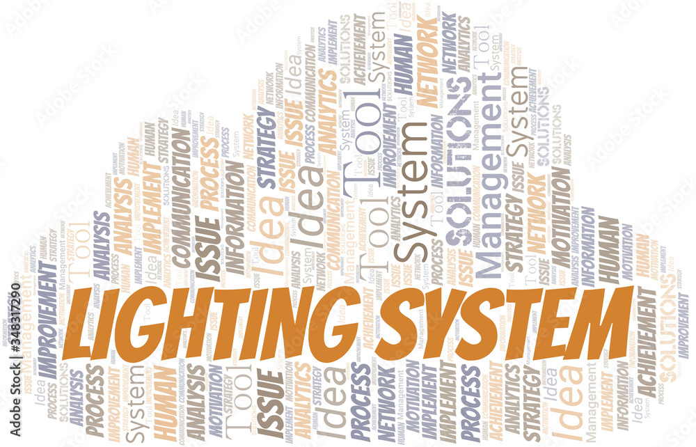 Lighting System typography vector word cloud. Lighting System typography vector word cloud.