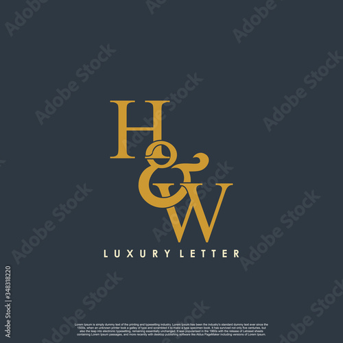 Initial letter H & W HW luxury art vector mark logo, gold color on black background.