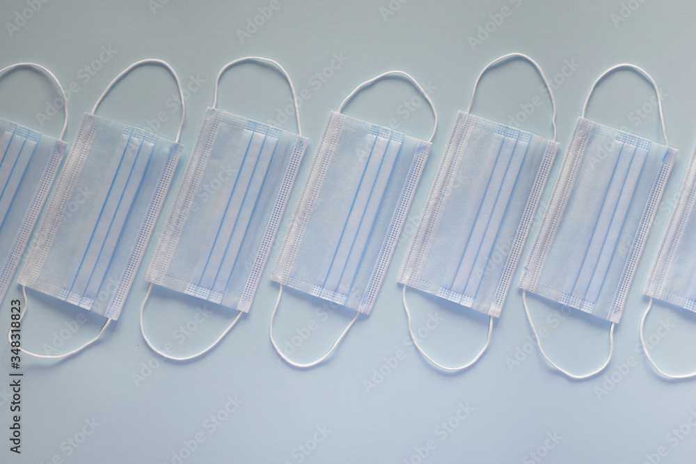 Coronavirus prevention face mask. Social distance, self-isolation during quarantine Covid-19. Safety breathing mask layout, top view, flat lay. Coronavirus prevention face mask. Social distance, self-isolation during quarantine Covid-19. Safety breathing mask layout, top view, flat lay.