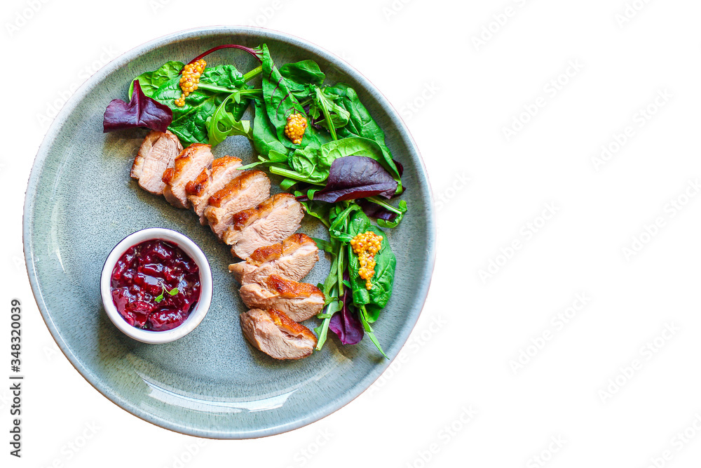 duck breast fillet salad, Menu concept food background keto or paleo diet. top view. copy space for text 