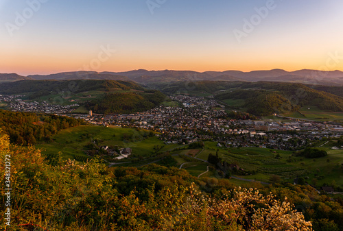 view from Sissacher Fluh during sunset in Baselland, Switzerland