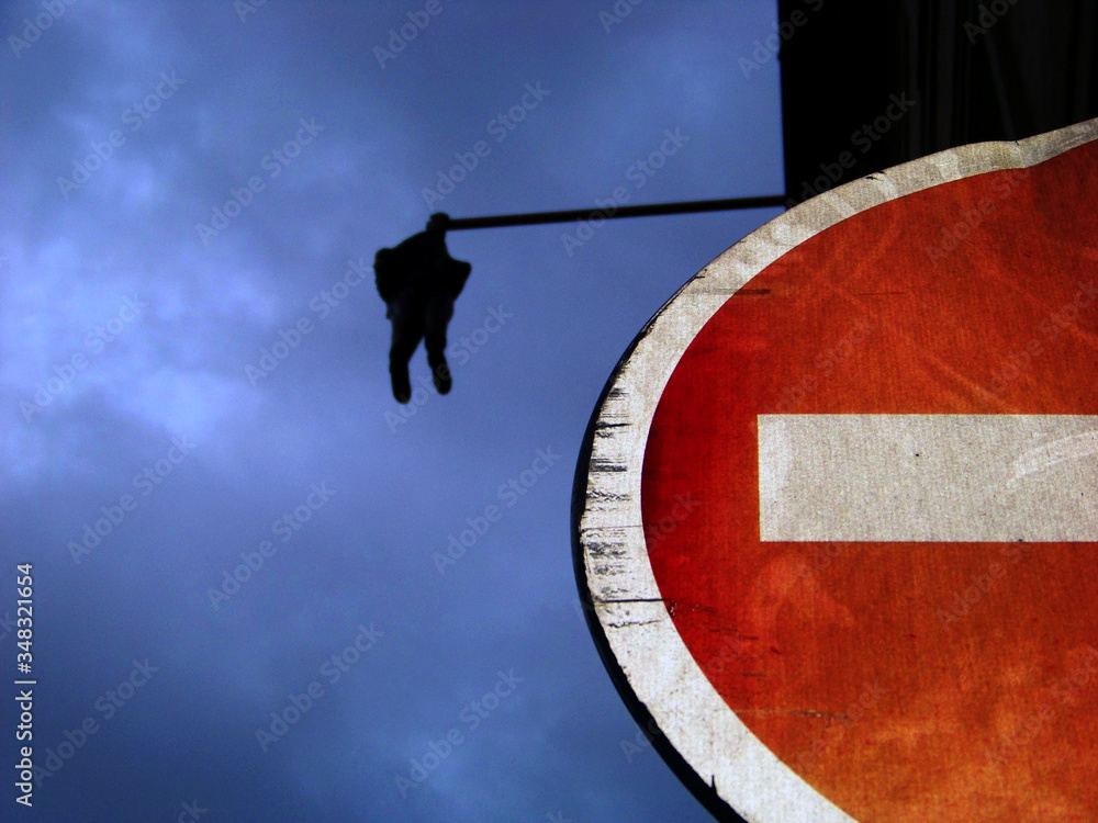 Roof hanging statue of Sigmund Freud (Vladimir Lenin according to a