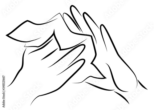 Rub your hands with a clean towel. Hygienic procedure. Disease prevention, good for health. Vector illustration