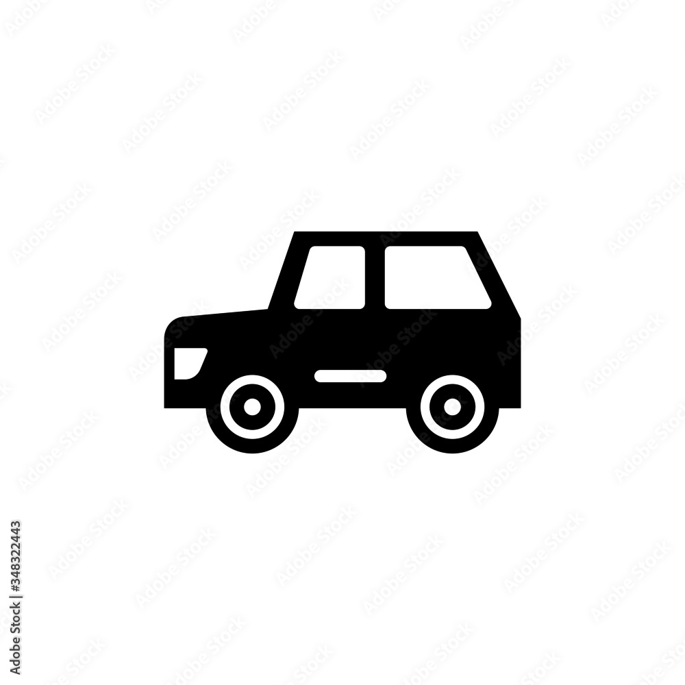 Automobile vector icon in black flat design on white background, Vehicle sign for mobile concept and web design, Car glyph icon, Transportation symbol, logo illustration, Pixel perfect vector graphics