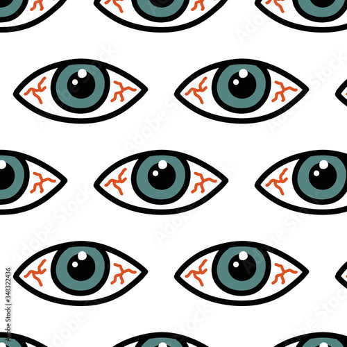 eye fatigue seamless doodle pattern, vector illustration
