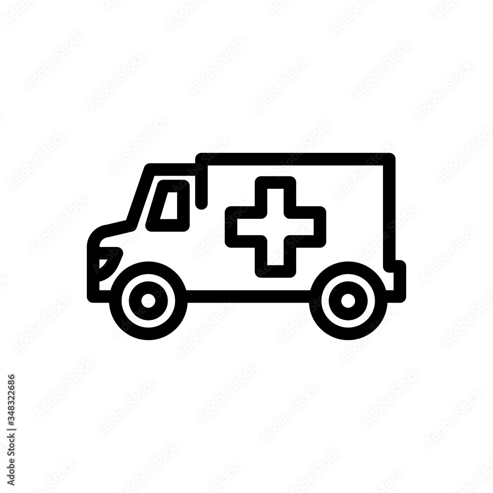 Ambulance truck icon vector in line art style on white background, filled flat sign, isolated on white, Symbol, logo illustration, Pixel perfect Ambulance truck icon vector in line art style on white background, filled flat sign, isolated on white, Symbol, logo illustration, Pixel perfect
