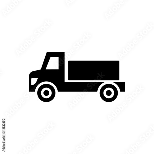 Construction Vehicle Truck vector icon in black flat design on white background, sign for mobile concept and web design, Shipping truck simple glyph icon, Transportation symbol, logo illustration