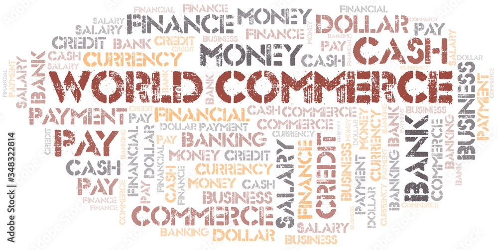 World Commerce typography vector word cloud. World Commerce typography vector word cloud.