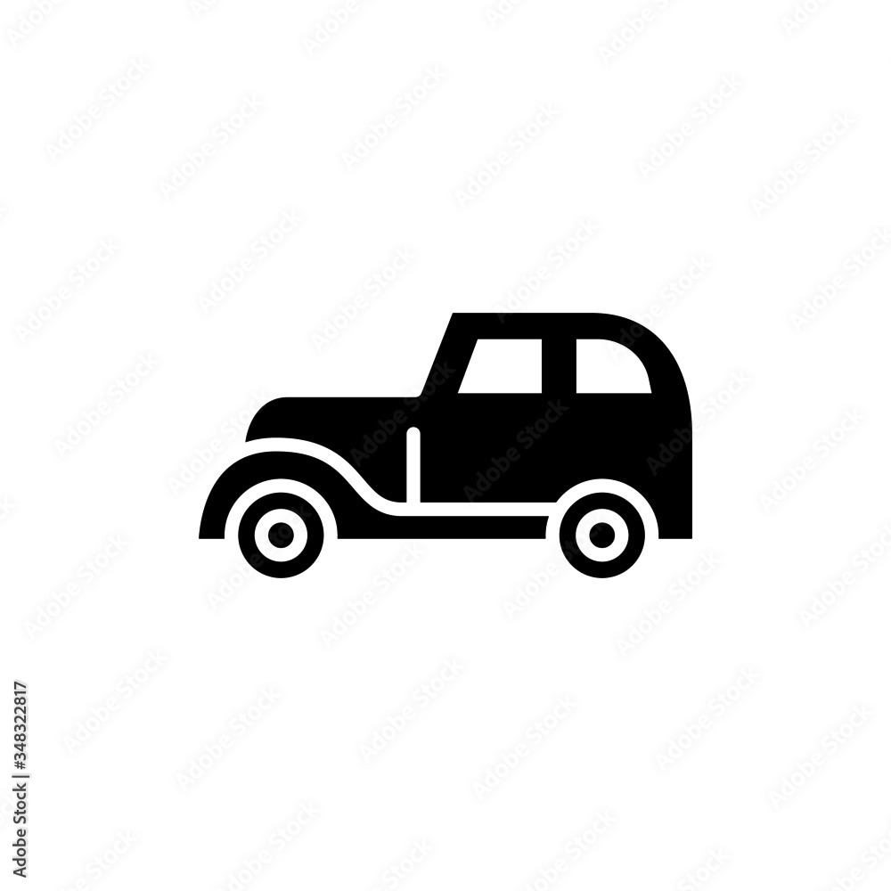 Vintage car line icon in black flat design on white background, Old vehicle sign for mobile concept and web design, Classic retro auto vector icon, Symbol, logo illustration, Vector graphics