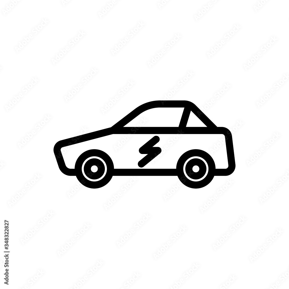 Electric car line icon in line art style on white background, Eco auto mobile sign for mobile concept and web design, Electric Vehicle vector icon, Symbol, logo illustration, Vector graphics