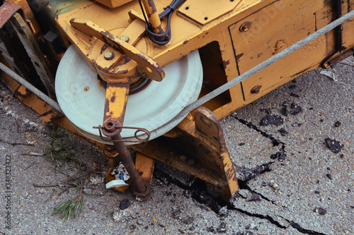 mobile crane after falling from trailer