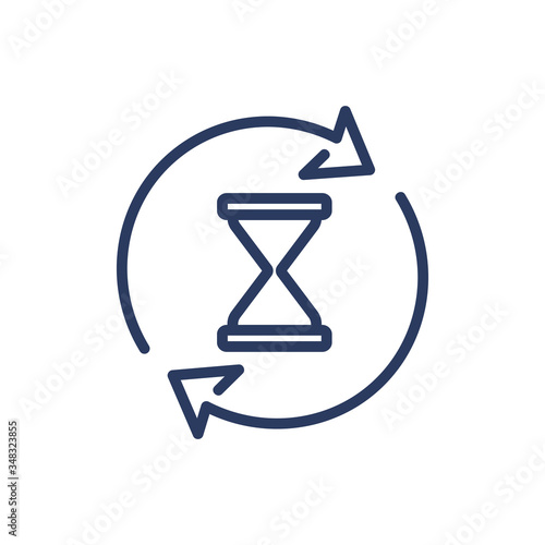 Sandglass in cycling arrows thin line icon. Reloading pc, waiting, software isolated outline sign. Time management or planning concept. Vector illustration symbol element for web design and apps