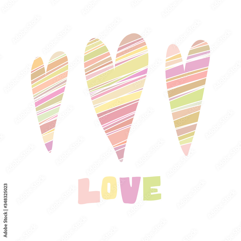 Isolated Heart pictures in soft hues with mosaic multicolored elements with word love Isolated Heart pictures in soft hues with mosaic multicolored elements with word love