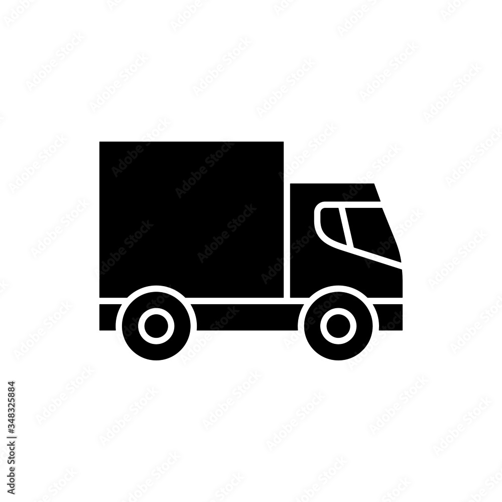 shipping truck icon in black flat design on white background, linear style sign for mobile concept and web design, Delivery truck vector icon, Transportation symbol, logo illustration