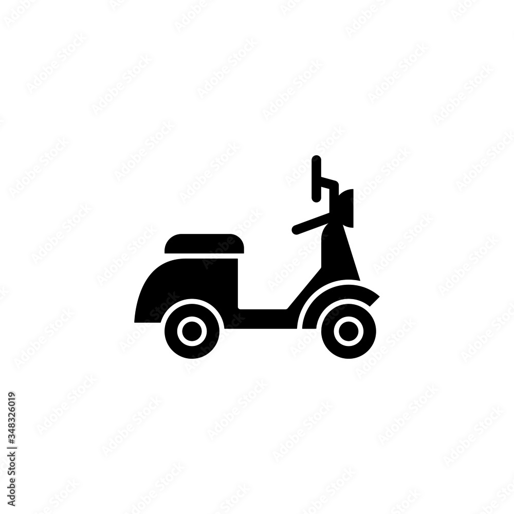 Scooter icon in black flat design on white background vector sign, Delivery symbol, logo illustration