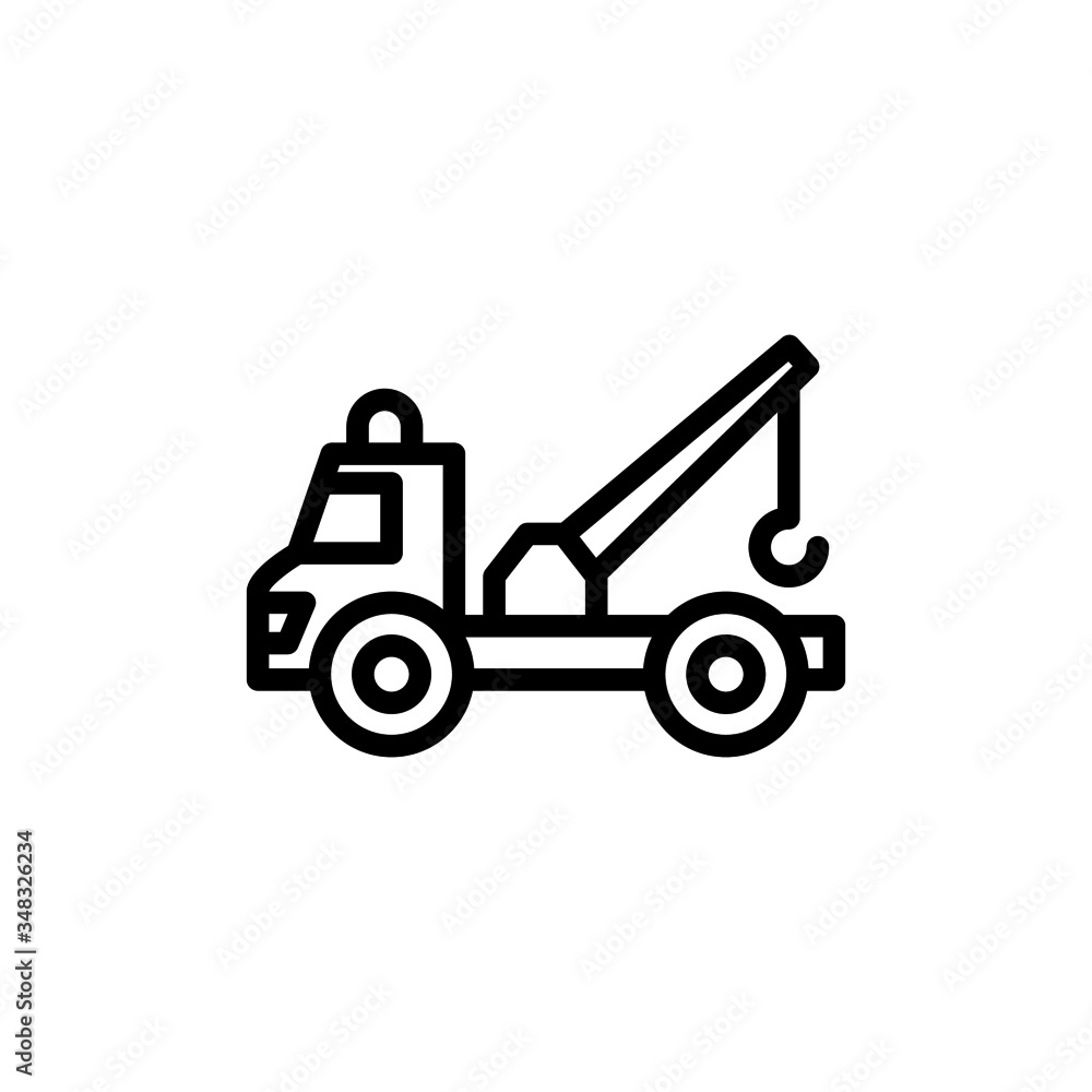 Tow truck icon vector in outline style on white background