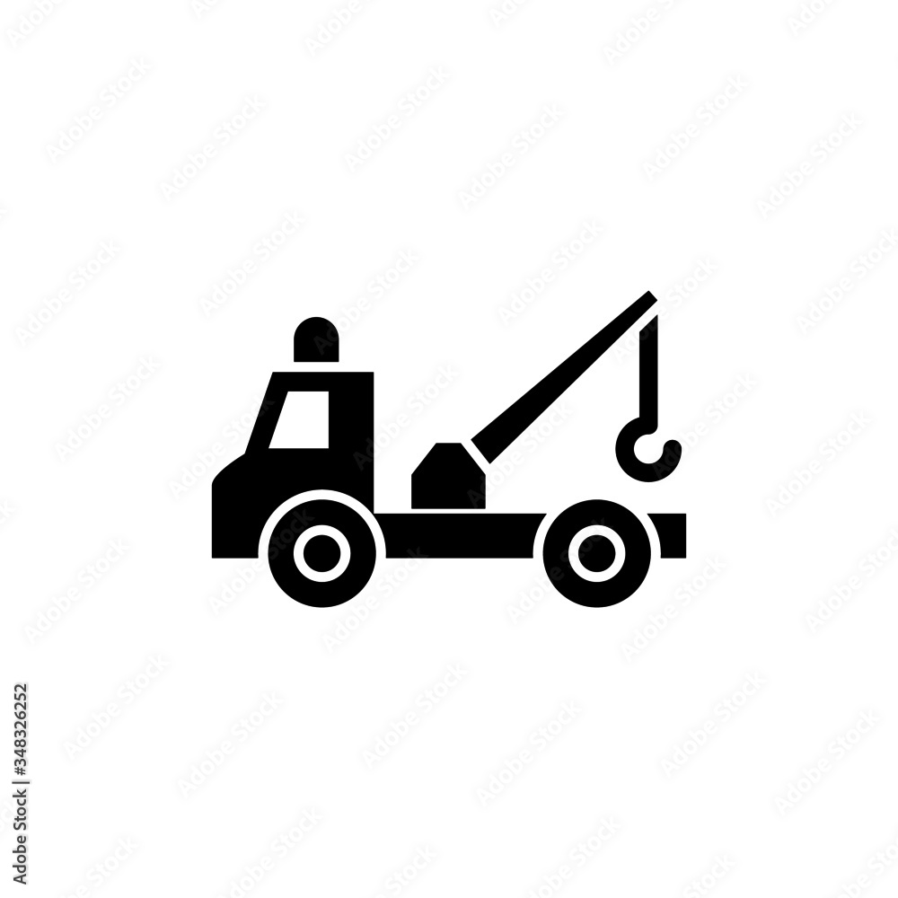 Naklejka premium Tow truck icon vector in black flat design on white background