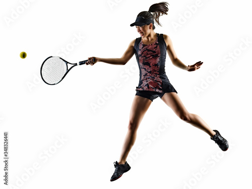 Obraz na plátně young tennis player asian woman isolated white brackground silhouette