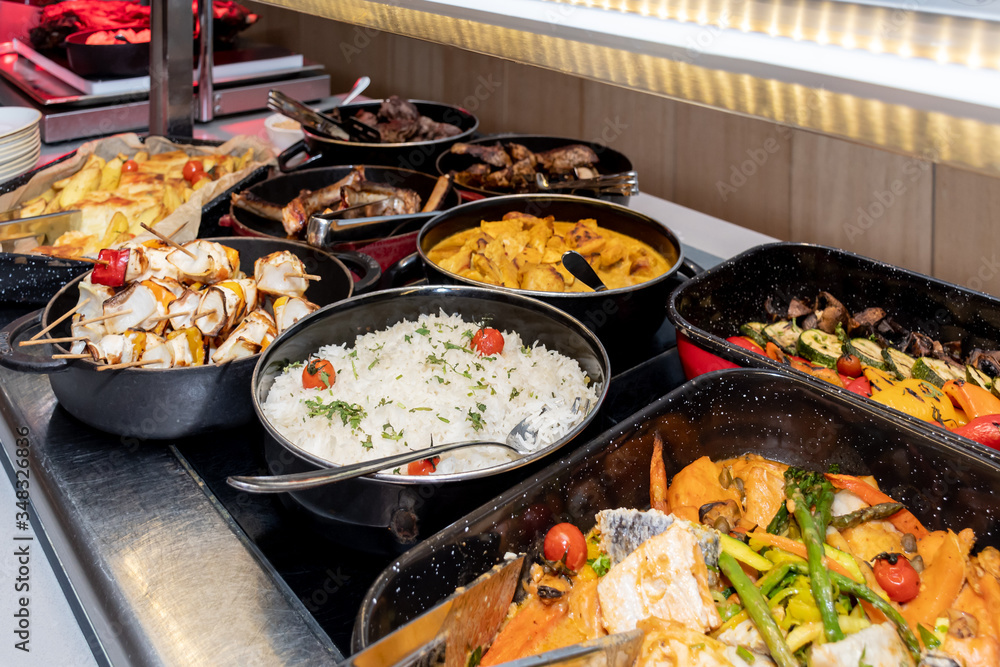 Food Buffet Catering Dining Eating Party Sharing Concept, Easter brunch buffet in a hotel or event Food Buffet Catering Dining Eating Party Sharing Concept, Easter brunch buffet in a hotel or event