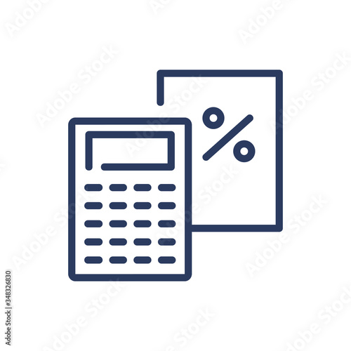 Percent calculation thin line icon. Calculator, profit, accounting isolated outline sign. Bank deposit and investment concept. Vector illustration symbol element for web design and apps