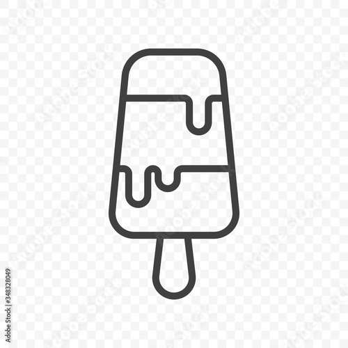 Icon of melted ice cream. Multilayer popsicle on a stick. Minimalistic linear image on a transparent PNG background. Vector.