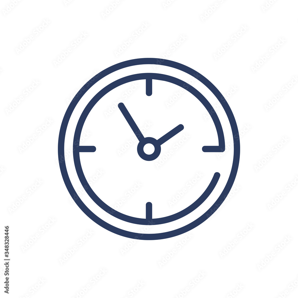 Clock thin line icon. Watch, round dial, circle isolated outline sign. Time management or planning concept. Vector illustration symbol element for web design and apps Clock thin line icon. Watch, round dial, circle isolated outline sign. Time management or planning concept. Vector illustration symbol element for web design and apps