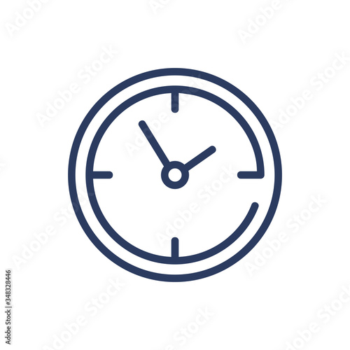 Clock thin line icon. Watch, round dial, circle isolated outline sign. Time management or planning concept. Vector illustration symbol element for web design and apps