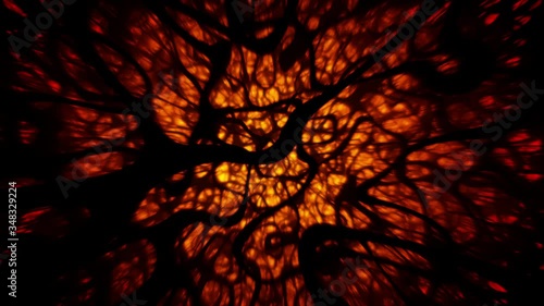 Conceptual plasma matter or anti-matter background. Ethereal dark evil red alien glowing Orcus of hell. Mystical abstract 3D animation with writhing, squirming, dark branches in a nightmare inferno of