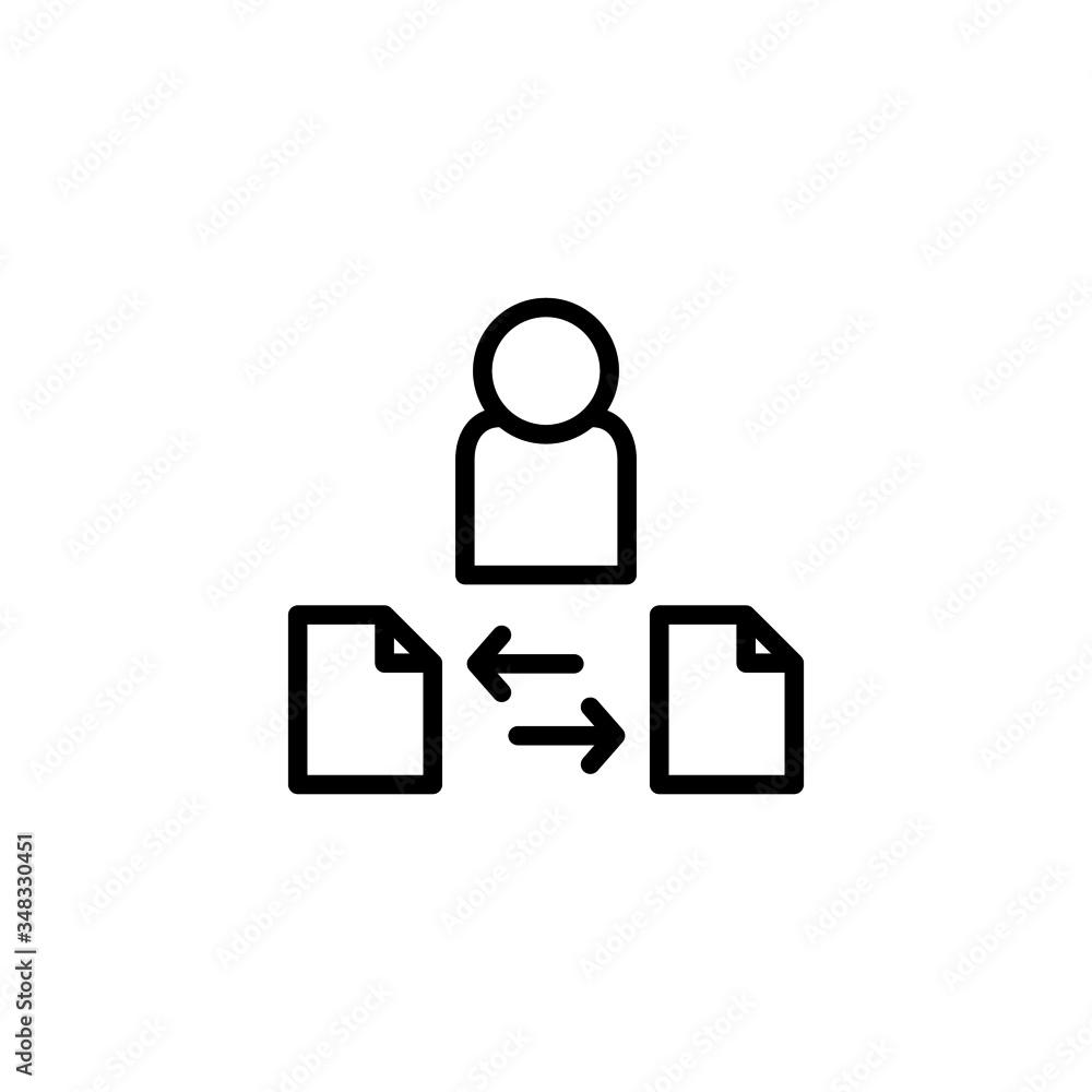 User sharing files icon in linear, outline icon isolated on white background User sharing files icon in linear, outline icon isolated on white background