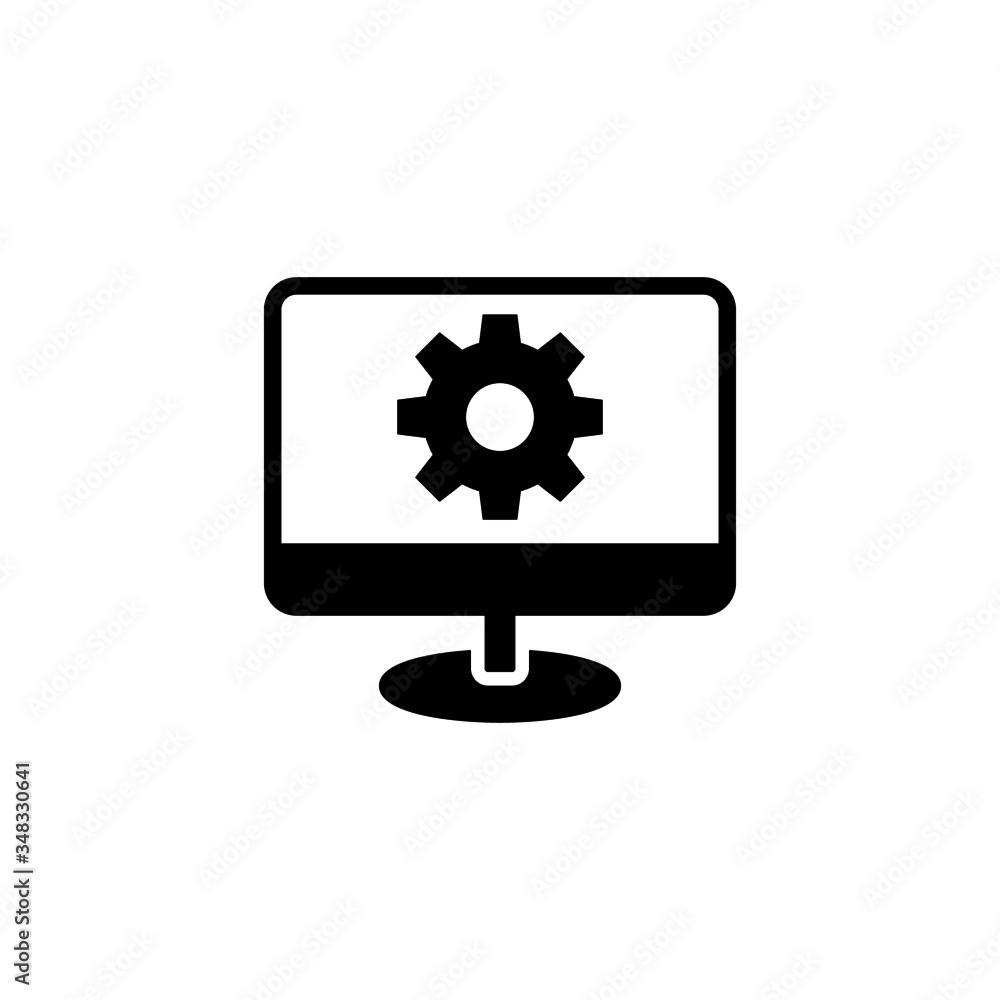 Computer and monitor tools vector icon in black solid flat design icon isolated on white background Computer and monitor tools vector icon in black solid flat design icon isolated on white background