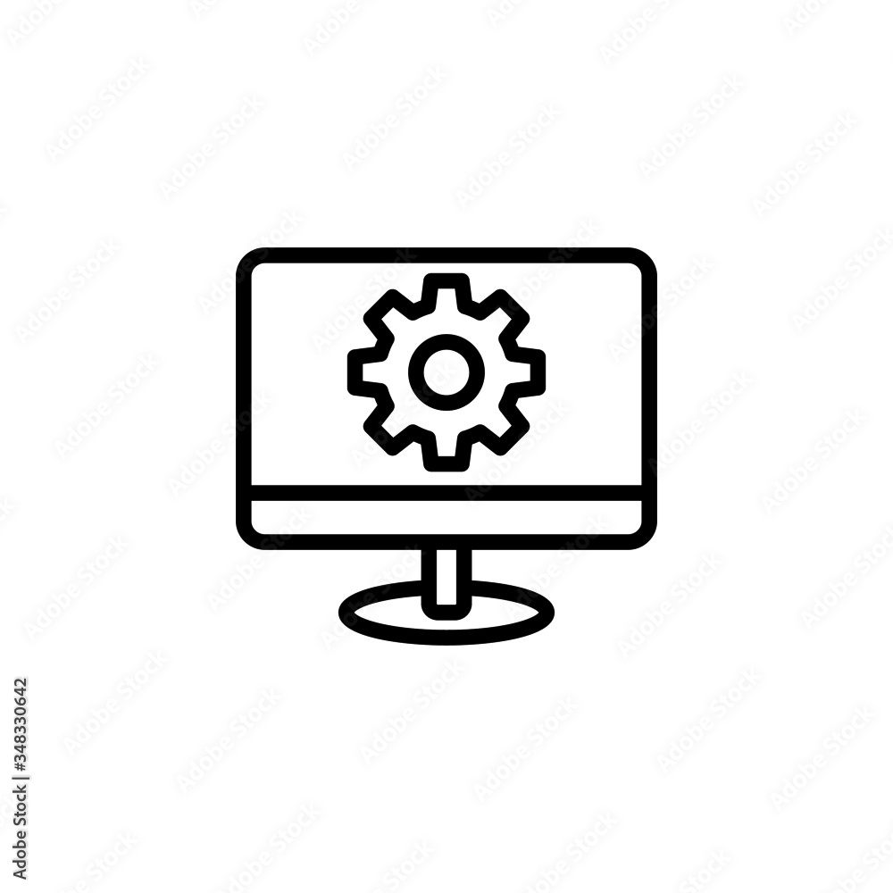 Computer and monitor tools vector icon in linear, outline icon isolated on white background Computer and monitor tools vector icon in linear, outline icon isolated on white background