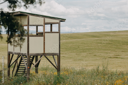 Wooden shelter for birdwatching 