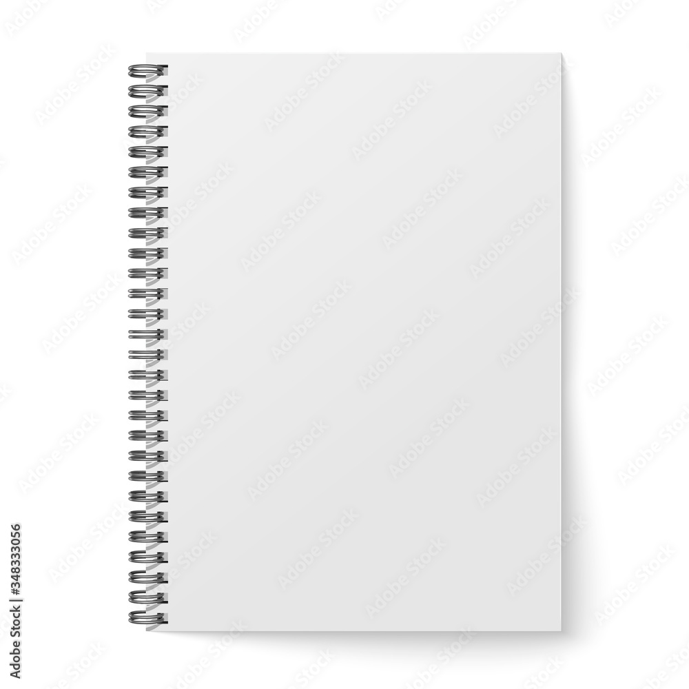Blank closed realistic spiral notepad mockup isolated on white background. Blank closed realistic spiral notepad mockup isolated on white background.